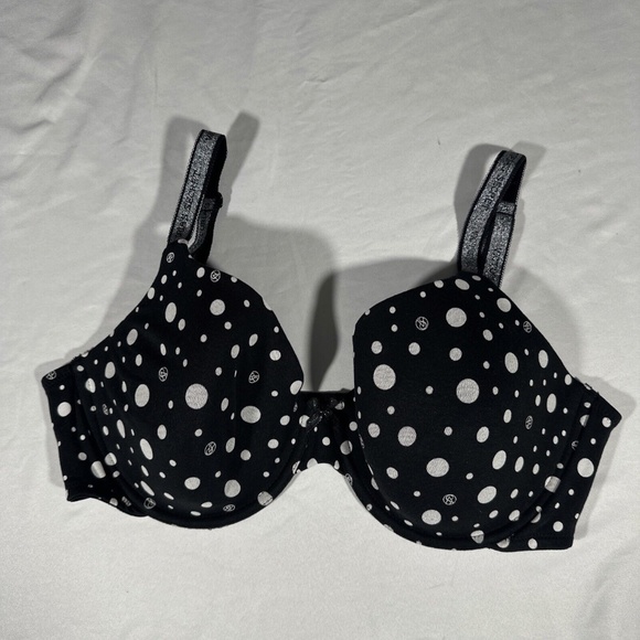 NEW Victoria's Secret [ 38D ]‎ Lined Perfect Coverage Bra Black Polka Dots - Picture 1 of 9